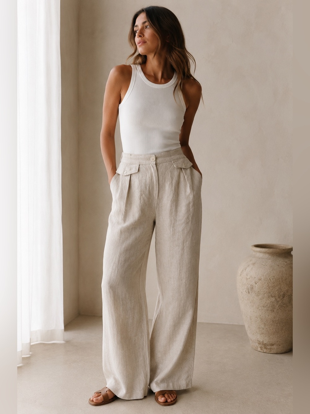 Sovere Instance Linen Wide Leg Pants Beige XL Coastal Minimalist Australia